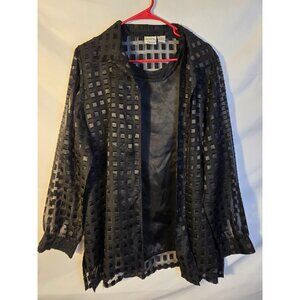 Allison Daley 2Fer Long Sleeve Black Blouse Shirt Top Cami Goth Womens  Large L